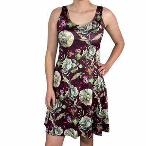 Cowcow Maroon Floral Sleeveless Dress